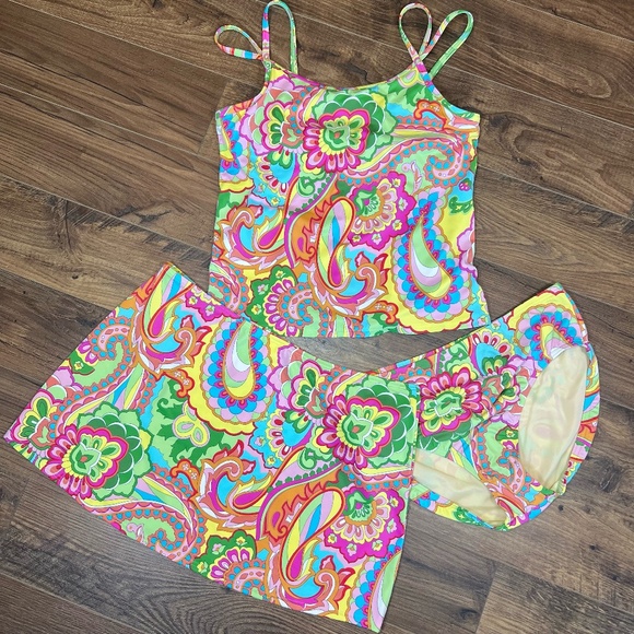 Lands' End Other - Lands' End Womens Paisley Floral Tankini Swim Suit Set Top Bottoms Skirt Size 12